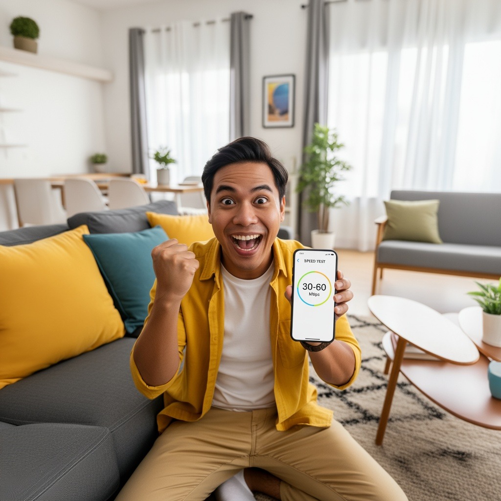 Person enjoying reliable WiFi connection